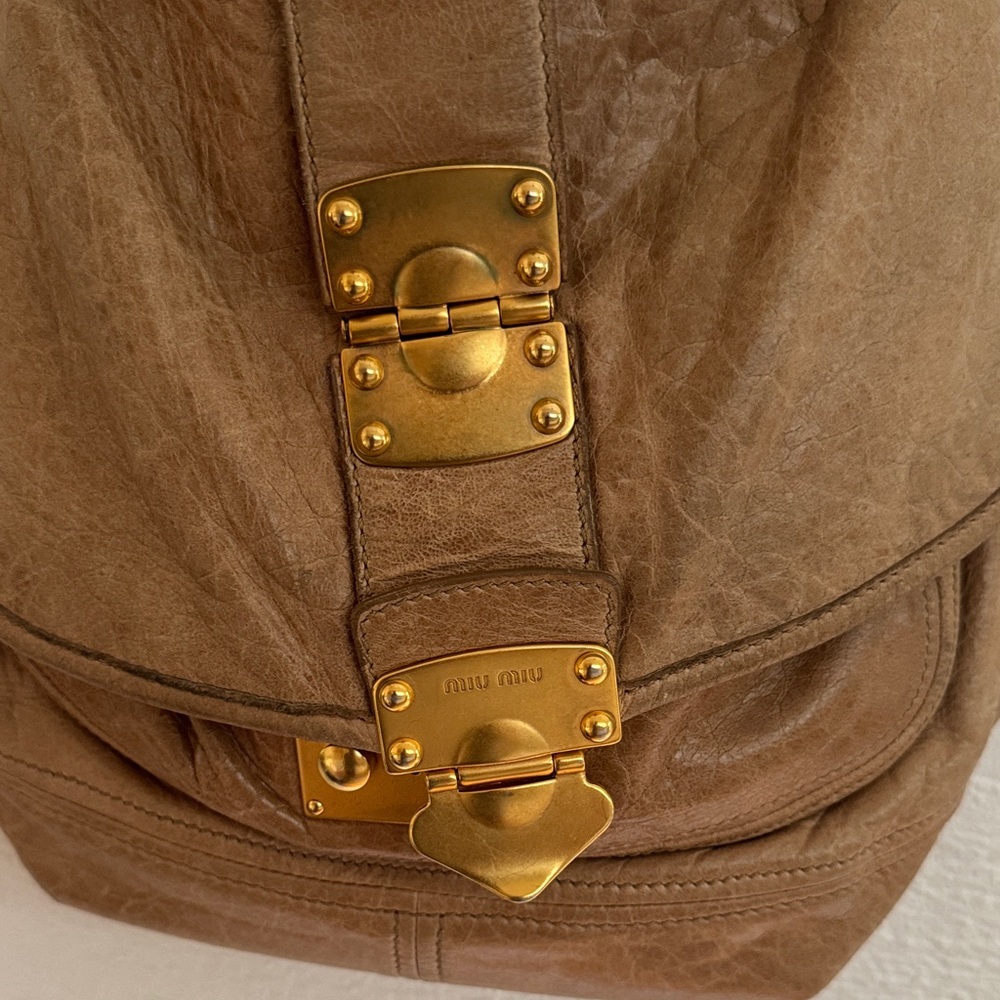 Miu Miu Tan Shoulder Bag with Gold Accents